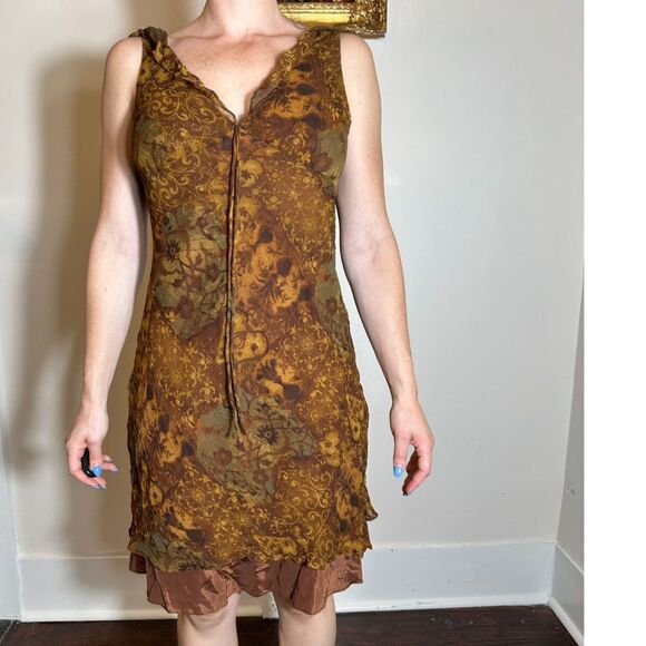 Muse 100% Silk Brown Fairy Mini Dress Size 10 - Picture 2 of 6